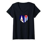 Donna American Samoa And Cuba Flags: Heart Shaped Unity Maglietta con Collo a V