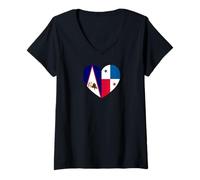 Donna American Samoa And Panama Flags: Heart Shaped Unity Maglietta con Collo a V