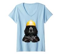 Donna American Water Spaniel Dog Yellow Hard Hat Casco Worker Dad Maglietta con Collo a V