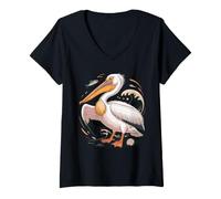 Donna American White Pelican Sea Bird Birder Maglietta con Collo a V