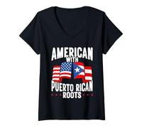 Donna American with Portorican Roots Puerto Rico Flag Pride Maglietta con Collo a V