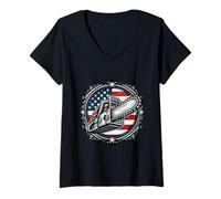 Donna Americano Chainsaw Logger Arboricoltore Boscaiolo Falegname USA Maglietta con Collo a V