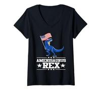 Donna Amerisaurus Rex Dinosaur 4th of July T Rex American Flag Maglietta con Collo a V