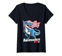Donna Amerisaurus Rex Pride of the US-Americans Maglietta con Collo a V