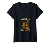 Donna Amico della Fauna Selvatica Conservazione della Natura Amante degli Animali Eco Maglietta con Collo a V