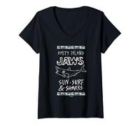 Donna Amity Island Jaws Sun Surf & Squali Maglietta con Collo a V