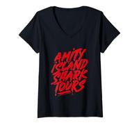 Donna Amity Island Shark Tours Jaws 2025 Avventura Maglietta con Collo a V