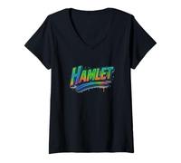 Donna Amleto Distressed Prince Danimarca Shakespeare Titolo Mem Maglietta con Collo a V