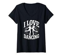 Donna Amo Ballare Silhouette Fun Maglietta con Collo a V
