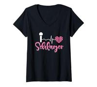 Donna Amo battitore per feste Costume musica folk I Love Schlager Maglietta con Collo a V