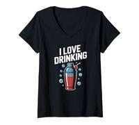 Donna Amo Bere Cocktail Shaker Bubbles Fun Maglietta con Collo a V