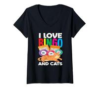 Donna Amo Bingo E Gatti Rilassante Divertimento Vibes Maglietta con Collo a V