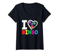 Donna Amo Bingo Heart Bingo Player Fun Style Maglietta con Collo a V