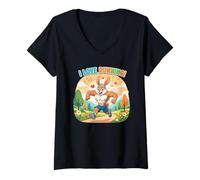 Donna Amo Correre Healthy Rabbitt Maglietta con Collo a V