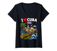 Donna Amo Cuba Maglietta con Collo a V
