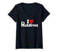 Donna Amo Cuore Le Maldive Maglietta con Collo a V
