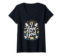 Donna Amo Dio devozione Fedele Spirituale Maglietta con Collo a V