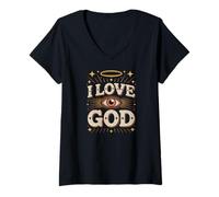 Donna Amo Dio devozione fedele spirituale Maglietta con Collo a V