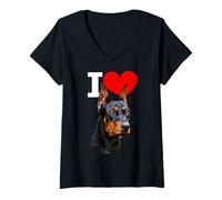 Donna Amo Doberman Dog Pinscher Dog Lover Maglietta con Collo a V