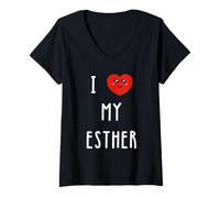 Donna Amo Esther Nome Divertente Maglietta con Collo a V