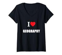 Donna Amo Geografia Insegnanti Geografi Studenti Geologia Maglietta con Collo a V