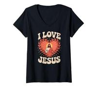 Donna Amo Gesù Cuore, devozione cristiana Maglietta con Collo a V