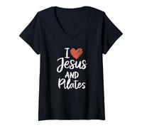 Donna Amo Gesù e Pilates Christian Religious Pilates Maglietta con Collo a V