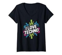 Donna Amo gli amanti della musica Techno Rave Vibe Maglietta con Collo a V