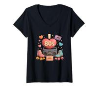 Donna Amo gli anni '80 Fun Times Art in stile retrò anni '80 Maglietta con Collo a V