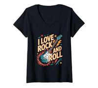 Donna Amo Gli Appassionati di Chitarra Rock And Roll Maglietta con Collo a V