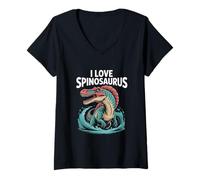 Donna Amo Gli Appassionati di Dinosauri Spinosaurus Maglietta con Collo a V
