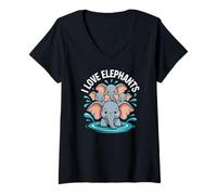 Donna Amo gli elefanti Adorabile Family Splash Maglietta con Collo a V
