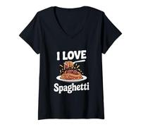 Donna Amo Gli Spaghetti Pasta Lovers Delight Maglietta con Collo a V