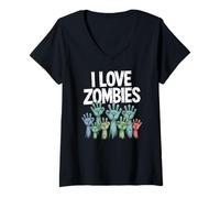 Donna Amo Gli Zombi Halloween Undead Lover Maglietta con Collo a V