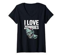 Donna Amo gli zombie Creepy Undead Head Maglietta con Collo a V