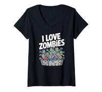 Donna Amo Gli Zombie Graphic Undead Horde Maglietta con Collo a V