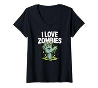 Donna Amo Gli Zombie Undead, Umorismo Spaventoso e Divertente Maglietta con Collo a V