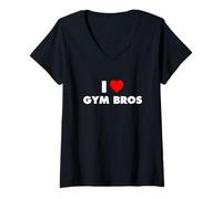 Donna Amo Gym Bros - I Heart Gym Bros Maglietta con Collo a V