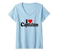 Donna Amo I CAPITALISTI del CAPITALISMO del Cuore Liberi MERCATI Maglietta con Collo a V