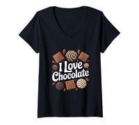 Donna Amo i Dolci al Cioccolato Maglietta con Collo a V