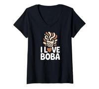Donna Amo i Fan delle Bevande a Bolle di tè Boba Maglietta con Collo a V