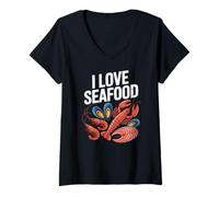 Donna Amo i frutti di mare appassionati di creature oceaniche Maglietta con Collo a V