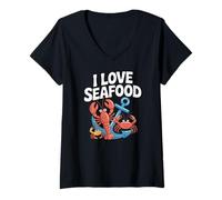 Donna Amo i frutti di mare con crostacei felici Maglietta con Collo a V