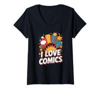 Donna Amo i fumetti Burst Star Pop Art Maglietta con Collo a V