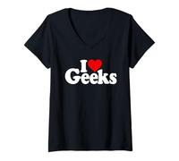 Donna Amo I Geek del Cuore, I Nerds, I Tecnici Intelligenti Maglietta con Collo a V