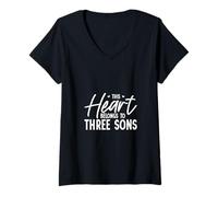 Donna Amo i Miei Tre Figli Maglietta con Collo a V