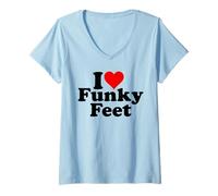 Donna Amo I Piedi Funky A Forma di Cuore Maglietta con Collo a V