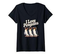 Donna Amo i pinguini Simpatici amanti dei pinguini Maglietta con Collo a V