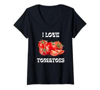 Donna Amo I POMODORI Maglietta con Collo a V