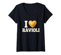 Donna Amo i Ravioli Maglietta con Collo a V
